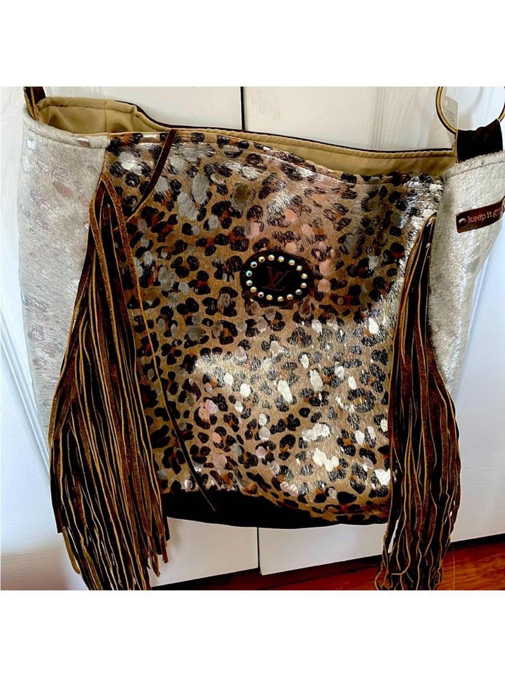 New NWTKeep it Gypsy Silver Leopard and Silver Brindle Upcycled Rosie Tote